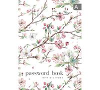 Password Book with A-Z Index: A5 Medium Internet Logbook Organizer with Alphabetical Tabs Printed | Apple Branch Flower Design White