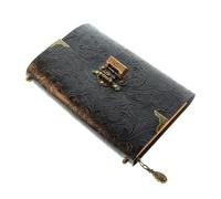 Password Book with Lock Embossed Pattern Soft Leather Travel Notebook with Lock and Key Diary Notepad Paper for Business Sketching Writing Supplies(Black)