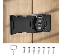 Password Hasp Locks, KYYGKY 3 Inch Rotary Door Lock Hasp Cabinet Door Combination Lock Barn Door Lock Latch Safety Packlock Clasp Hasp with Screws for Cabinets, Barn Door, Outdoor, Garden - Black