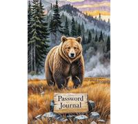Password Journal with Brown Bear in Golden Grass Field - Artistic Wildlife Cover for Men & Outdoor Enthusiasts - Large Print A-Z Organizer with Security Tips