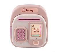Password Piggy Bank with Fingerprint Unlocking & Automatic Money Roll, ABS Plastic Savings Safe for Kids, 19.5 x 17 x 13 cm Home Décor Ornament(pink-A)