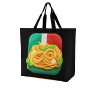 Pasta And Spaghetti Italy Flag Large Reusable Shopping Bag Lightweight Foldable Tote Bags Washable Shoulder Handbag