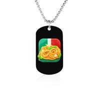 Pasta And Spaghetti Italy Flag Personalized Memorial Necklace Printed Metal Pendant Birthday Gifts for Men Women 23.6in（60cm）