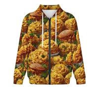 Pasta Burger Men's Novelty 3D Print Zip Up Hoodies Long Sleeve Lightweight Sweatshirt with Pocket