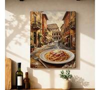 Pasta Canvas Kitchen Wall Art, Italian Rustic Street Buildings None Warm Wall Paintings Prints Hanging Art Dining Room Bathroom Restaurant Bedroom Decor 16x20 Inch