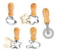Pasta Cutter Wheel, MXTIMWAN Easter Ravioli Cookie Cutter in Set of 5, Wavy Dough Wheel, Rabbit, Butterfly, Flower, Egg Shape, Ravioli Shaper with Wooden Handle