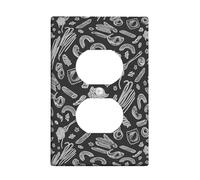 Pasta Duplex Outlet Covers Wall Plate, Culinary Modern Fork Noodle None Black Plastic Standard Size Face Plates for Electrical Outlets for Living Room Bedroom Home Office Decor