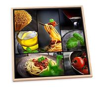 Pasta Italian Kitchen Food Drink CANVAS FLOATER FRAME Wall Art Square Print Picture - Light Oak Frame - 30cm wide x 30cm high