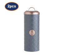 Pasta Jar Grey Coated Steel Airtight Lid Spaghetti Labelled Storage Tin Set Of 2