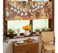 Pasta Kitchen Curtains, Italian Rustic Bread Olive Oil None Red Single Panel Valance for Window for Small Rv Sink Area Narrow Window 18x52 Inch