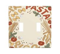 Pasta Kitchen Double Light Switch Cover Plate, Culinary Fanciful Tomatoes Basil Cream Plastic Standard Size Switch Plate Decorative for Living Room Bedroom Home Office Decor