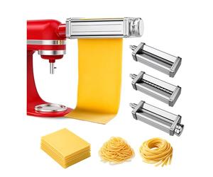 Pasta Maker Attachment for KitchenAid Stand Mixer 3pcs - Pasta Roller, Spaghetti Cutter & Fettuccine Cutter - Stainless Steel Attachments - Stand Mixer Accessories for KitchenAid by MMOBIEL