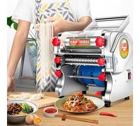 Pasta Maker Dough Roller Noodle Cutting Machine（Various Sizes） Stainless Steel Commercial Home,Automatic with Safety Cover Electric Noodle Making (silver-KnifeWidth3/9mm,36 * 32.5 * 25.5CM)
