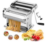 Pasta Maker Machine - Adjustable Crank Roller & Attachments - Manual Hand Press - Silver