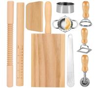 Pasta Maker Set, 10 PCS Manual Pasta Making Tools for Noodles Cookies Dumplings Ravioli, Include Stamp Cutter, Gnocchi Board,Rolling Pin,Pasta Cutter, Complete Pasta Making Accessories