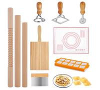 Pasta Maker Set 10 Piece, Wooden Pasta Making Tools with Rolling Pin & Gnocchi Board, Ravioli Stamp and Dumpling Ravioli Mould Kit for Italian Pasta, Ravioli, Kitchen Tools Pasta Making Accessories