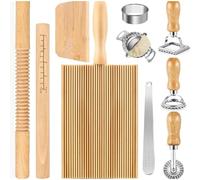Pasta Maker Set, 11pcs Pasta Making Tools Kit Rolling Pin Gnocchi Board Dough Scraper Dumpling Maker Ravioli Stamp for Family Baking Lovers