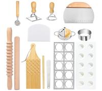 Pasta Making Tools,13PCS Wood Pasta Making Kit with Pasta Rolling Pin,Ravioli Mold,Ravioli Cutter,Gnocchi Board,Pasta Stamps,Dumpling Tools,Stick Dough Scraper Making Accessories