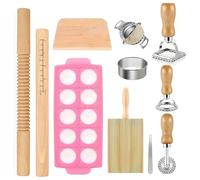 Pasta Making Tools Kit, 11 in 1 Wood Pasta Making Tools Include Rolling Pin, Gnocchi Board, Ravioli Stamp Maker, Dumpling Maker & Dough Scraper, Pasta Making Set for Italian Pasta, Dumpling, Empanadas