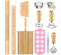 Pasta Making Tools Set, 11 PCS Manual Pasta Maker Kit, Pasta Rolling Kit, 1 Gnocchi Board 1 Dough Scraper 3 Ravioli Maker Cutter 3 Dumpling Maker Tool 1 Stuffing Spoon 1 Rolling Pin 1 Pasta Stamp