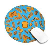 Pasta Small Mouse Pad, Playful Casual Bread Wheat N/a Blue Round Rubber Washable Aesthetic Mousepads for Desk Accessories for Office Home Computer Laptop Round 8x8 Inch