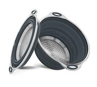 Pasta Strainer Stainless Steel and Silicone Sieve Kitchen Strainer Foldable Colander Heat Resistant and Space Saving Grey