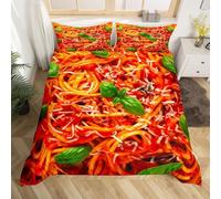Pasta Super King Duvet Cover Set 3D Printed Noodles and Food Bedding Set Ultra Soft Microfiber Quilt Cover 220x260 cm for Single Bed with 2 Pillowcases with Zipper F.1763