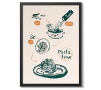 Pasta Time Kitchen Poster, Cooking Baking Quotes Prints, Kitchen Line Food Illustration Wall Art, Funny Humour Quotes Home Decor, Archival Matte, A5 (Black Frame) - 21x14.8cm