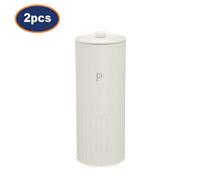 Pasta Tin Metal Ivory Round Spaghetti Food Storage 2.5L Canister Airtight 2Pcs