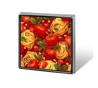 Pasta Tomatoes Basil Badge Pin Brooch Square Shape Button Aluminum Decor for Backpacks Hats 0.7 Inch
