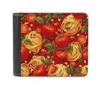 Pasta Tomatoes Basil Men's Leather Wallet Bifold Purse Card Holder Slim Money Clip Single-Sided Print