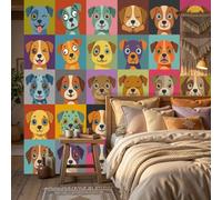 Paste the Wall Wall Mural Non-Woven Fabric patchwork animal portraits Cartoon cat face for Living Room Bedroom,orange,400x280cm,Non-Woven Premium Art Print Fleece Wall Mural Decoration Poster Picture