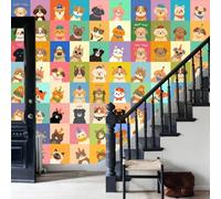 Paste the Wall Wall Mural Non-Woven Fabric Patchwork Colorful Animals Cartoon animal cat portrait for Living Room Bedroom,pink,400x280cm,Premium Art Print Fleece Wall Mural Decoration Poster Picture