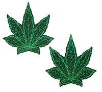 PASTEASE Weed Leaf Pasties - Nipple Covers for Festivals, Raves, & Lingerie | Halloween Costume Accessory | Waterproof, Glitter Green Pot Leaf, One Size