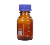 Pastein 10 Pack Amber Borosilicate Glass 250 mL Graduated Round Lab Reagent Media/Storage Bottle With GL45 Blue Screw Cap