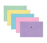 Pastel A4+ Stud Wallets - Polypropylene Document Folders with Press Stud Closure - Soft Colour Files for School, Office & Home Organisation (Assorted Colours)