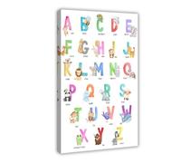Pastel Animal Alphabet Learning Poster Canvas Poster Wall Art Decor Print Picture Paintings for Living Room Bedroom Decoration 20x30inch(50x75cm)