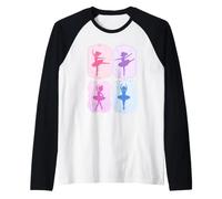 Pastel Ballerina Girl Dancing Silhouette Ballet Dancer Raglan Baseball Tee