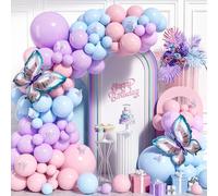 Pastel Balloon Arch Garland Kit, 106 PCS Pastel Pink Blue Purple Latex Balloons with Butterfly Foil Balloons for Girl Birthday Wedding Baby Shower Anniversary Party Decoration