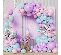 Pastel Balloon Arch Kit, 103pcs Pink Blue Purple Garland Kit, Macaron Latex Balloons, Butterfly Foil Balloons, Stickers for Girls Birthday Party, Wedding, Baby Showers