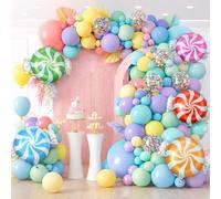 Pastel Balloon Arch Kit 111 Pcs Macaron Multicolour Garland Kit with 18, 12 and 5 Inch Sizes Includes Candy Foil Balloons 5m Tape Glue Dots Tying Tool for Birthdays Weddings Baby Showers