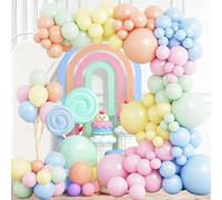 Pastel Balloon Arch Kit-122pcs Pastel Rainbow Balloon Garland with Macaron Pink Yellow Green Blue Purple Latex Balloons, Colourful Helium Balloons for Birthday Baby Shower Wedding Party Decoration