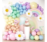 Pastel Balloon Arch Kit Daisy Balloon Garland Kit - with Rainbow Long Balloons and Macaron Daisy Flower Balloons for Baby Shower, Pastel Birthday, Gender Reveal, Wedding Party Decorations