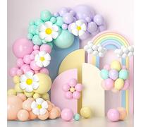 Pastel Balloon Arch Kit Party Decorations with Daisy Balloons, Pastel Balloons and Long Balloons Rainbow Balloons Arch Kit Baby Shower Balloon Arch for Birthday Gender Reveal Decoration