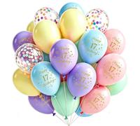 Pastel Balloons 18pcs,12 Inch Macaron Colourful Pastel Rainbow Balloon,Happy 17th Birthday Decorations for Boys Girls Kids Party Baby Shower Wedding Anniversary Supplies