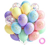 Pastel Balloons 18pcs,12 Inch Macaron Colourful Pastel Rainbow Balloon,Happy 6th Birthday Decorations for Boys Girls Kids Party Baby Shower Wedding Anniversary Supplies
