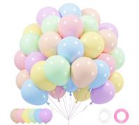Pastel Balloons 60pcs - 12 Inch Pastel Rainbow Colourful Balloons with Macaron Pink Purple Green Blue Balloon, Latex Helium Balloon for Kids Girls Birthday Party Decorations Baby Shower Easter