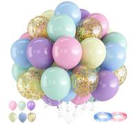Pastel Balloons, 65 PCS Pastel Color Balloons, Macaron Glitter Gold Confetti Easter Balloon Arch, Colorful Biodegradable Balloon for Rainbow Girls Birthday Party Decoration
