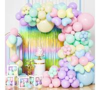 Pastel Balloons Arch Garland Kit 107Pcs Pastel Rainbow Party Decorations Macaron Latex Colour Assorted Balloon with Fringe Curtain for Girls Princess Birthday Baby Shower Wedding Easter