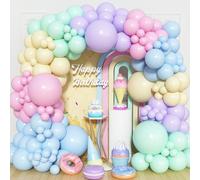 Pastel Balloons Arch Kit 132Pcs Pastel Rainbow Balloon Garland Kit Colorful Macaron Pink Purple Blue Yellow Green Birthday Party Balloons for Kids Unicorn Cream Donuts Baby Shower Wedding Decorations